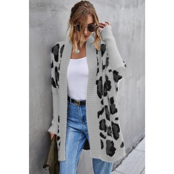 Leopard Batwing Sleeve Open Front Cardigan - Picture 5 of 11